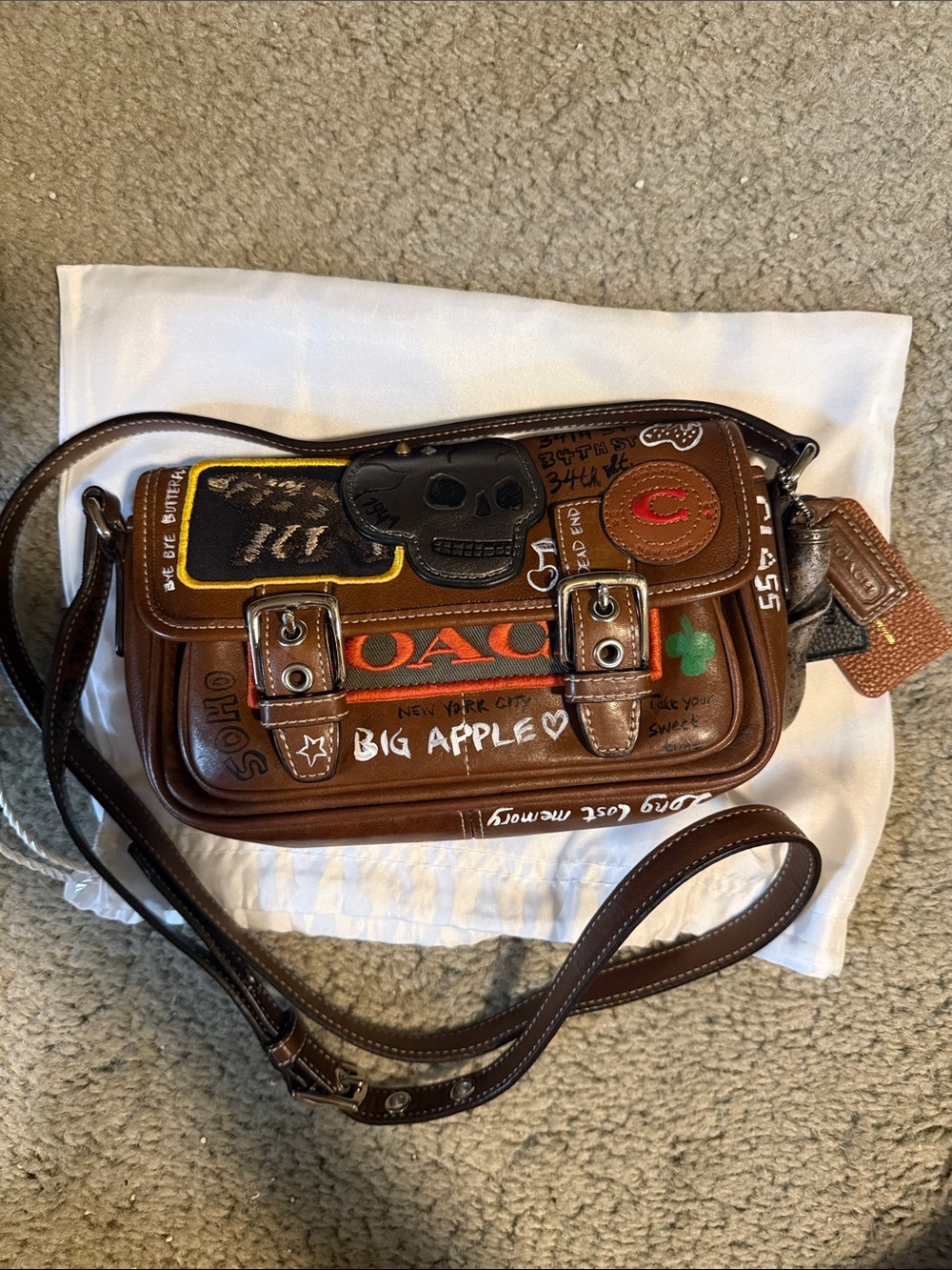 COACH Brown Leather Messenger Bag with Graphic Patchwork